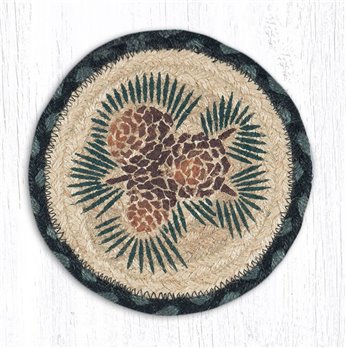 Pinecone Round Large Braided Coaster 7"x7" Set of 4