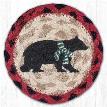 Bear Green Stripe Scarf Printed Braided Coaster 5"x5" Set of 4