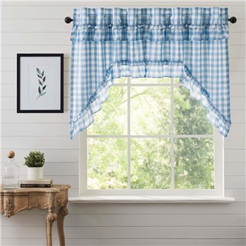 Annie Buffalo Blue Check Ruffled Swag Set of 2 36x36x16