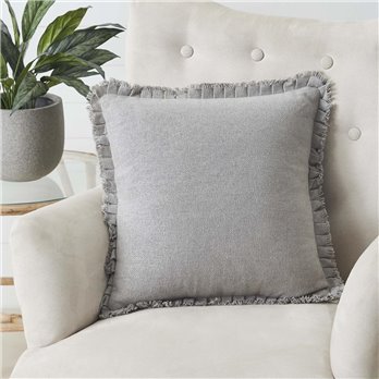 Burlap Dove Grey Pillow w/ Fringed Ruffle 18x18