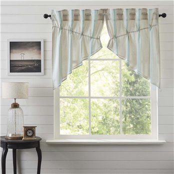 Grain Sack Aqua Prairie Swag Set of 2 36x36x18