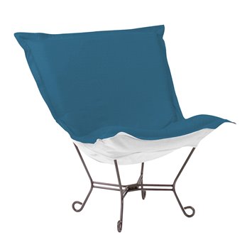 Howard Elliott Scroll Puff Chair Outdoor Sunbrella Seascape Turquoise Titanium Frame Complete Chair