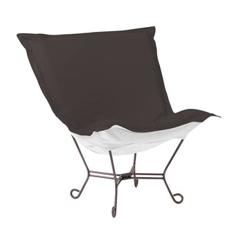 Howard Elliott Scroll Puff Chair Outdoor Sunbrella Seascape Charcoal Titanium Frame Complete Chair