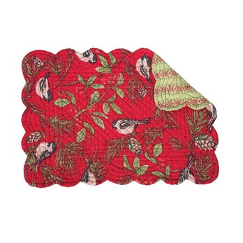 Chickadee Red Rectangular Quilted Placemat