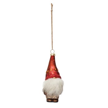 Glass Gnome Ornament with Faux Fur Beard 5.5"
