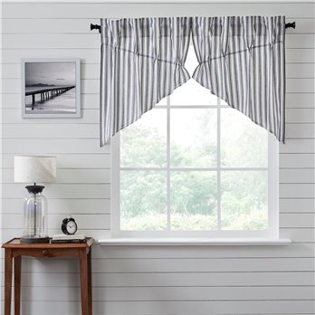 Sawyer Mill Black Ticking Stripe Prairie Swag Set of 2 36x36x18