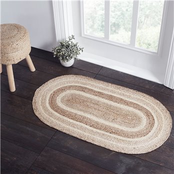 Natural &amp; Creme Jute Rug Oval w/ Pad 27x48