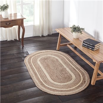 Natural &amp; Creme Jute Rug Oval w/ Pad 36x60