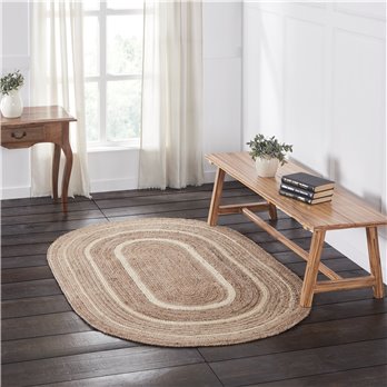 Natural &amp; Creme Jute Rug Oval w/ Pad 48x72