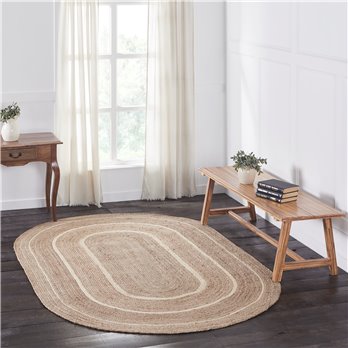 Natural &amp; Creme Jute Rug Oval w/ Pad 60x96