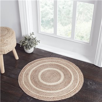 Natural &amp; Creme Jute Rug w/ Pad 3ft Round