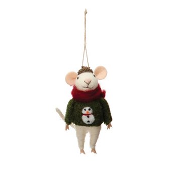 Felt Mouse Ornament with Snowman Sweater 4.5"