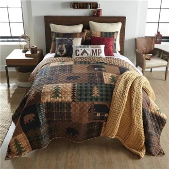 Brown Bear Cabin 3pc Queen Quilt Set