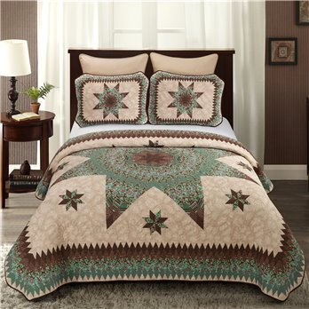 Sea Breeze Star 3 Piece Queen Quilt Set