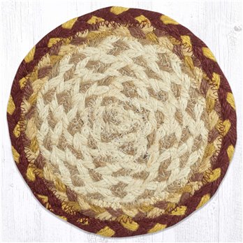 Burgundy/Gray/Cream Jute Large Coaster 7"x7" Set of 4