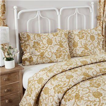 Dorset Gold Floral Ruffled Standard Pillow Case Set of 2 21x26+4