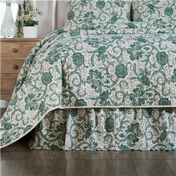 Dorset Green Floral King Bed Skirt 78x80x16