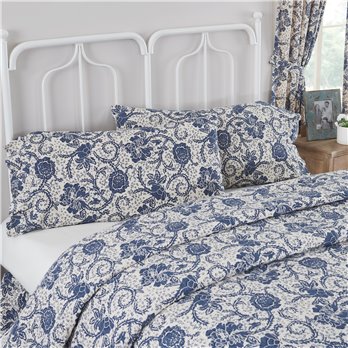 Dorset Navy Floral Ruffled King Pillow Case Set of 2 21x36+4