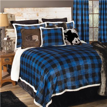 Carstens Wrangler Blue Lumberjack Buffalo Plaid Sherpa Fleece 4-Piece Comforter Set, Queen