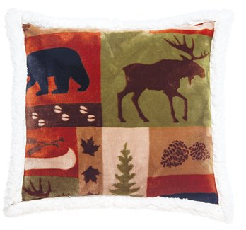 Carstens Patchwork Lodge Rustic Cabin Sherpa Throw Pillow 18" x 18"