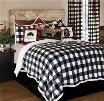 Black & White Lumberjack Buffalo Plaid Sherpa Bedding Set, Twin