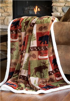 Carstens Patchwork Lodge Rustic Cabin Sherpa Throw Blanket