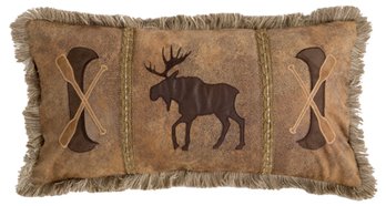 Carstens Canoe & Moose Faux Leather Rustic Throw Pillow 14x26