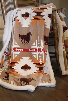 Carstens Free Rein Horse Sherpa Fleece Throw Blanket