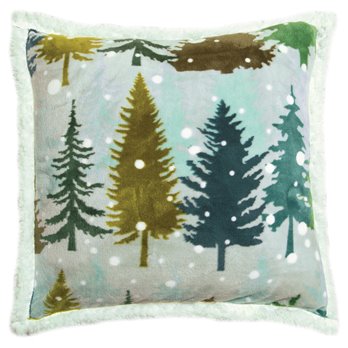 Snowflake Forest Rustic Cabin Sherpa Throw Pillow (Insert Included) 18" x 18"