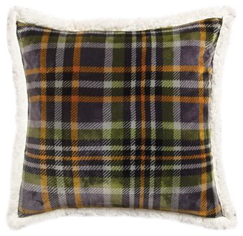 Orange Sage Striped Plaid Sherpa Throw Pillow (Insert Included) 18" x 18"