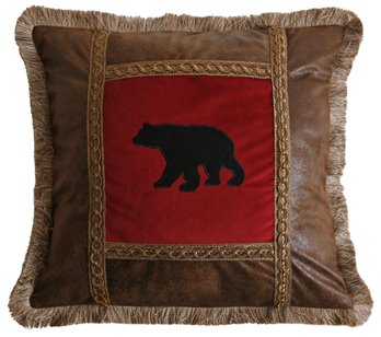 Carstens Applique Bear Faux Leather Throw Pillow 18" x 18"