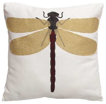 Dragonfly Embroidered Farmhouse Throw Pillow (Insert Included) 18" x 18"