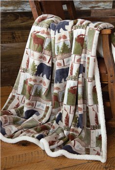 Vintage Lodge Rustic Cabin Sherpa Throw Blanket 54" x 68"