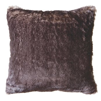 Faux Fur Throw Pillow 18"x18" With Insert, Dark Grey-Tipped Fox
