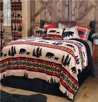 Bear Trail with Black Sherpa Bedding Set Queen