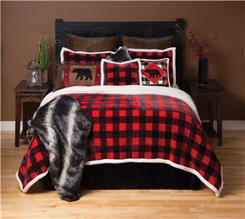 Carstens Red Lumberjack Buffalo Plaid 4-Piece Sherpa Fleece Bedding Set, King