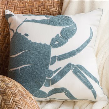 Blue Crab Chain Stitch Decorative Throw Pillow 18x18 (Insert Included)