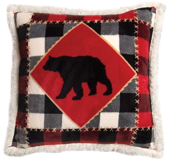 Lumberjack Bear Red Plaid Sherpa Throw Pillow (Insert Included) 18" x 18"