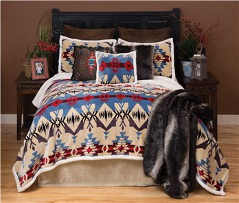 Carstens Blue River Southwestern 4-Piece Sherpa Fleece Bedding Set, Queen