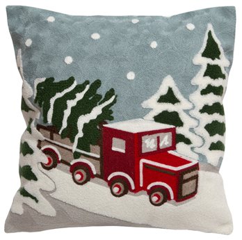 Snow Truck Rustic Cabin Holiday Throw Pillow (Insert Included) 18" x 18"