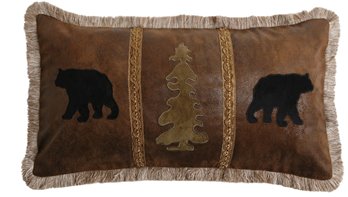 Carstens Bear/Tree/Bear Faux Leather Throw Pillow 18" x 18"