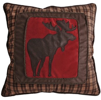 Carstens Frame Moose Rustic Cabin Red Throw Pillow 18" x 18"