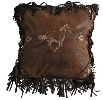 Carstens Embroidered Horse Faux Leather Throw Pillow 18" x 18"