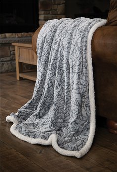 Cut Leaf Grey Premium Sherpa Throw Blanket 54" x 68"