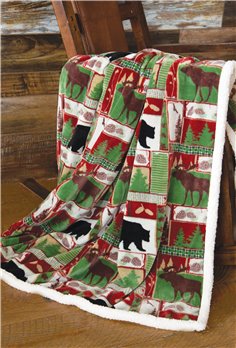 Vintage Holiday Rustic Cabin Sherpa Throw Blanket 54" x 68"