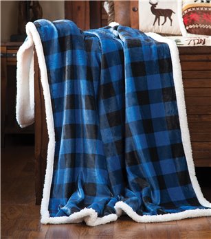 Carstens Wrangler Blue Lumberjack Buffalo Plaid Sherpa Fleece Throw Blanket 54x68