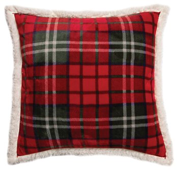 Holiday Red Plaid Sherpa Throw Pillow (Insert Included) 18" x 18"