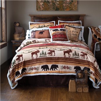 Carstens Hinterland Rustic Cabin 4-Piece Sherpa Fleece Bedding Set, Twin