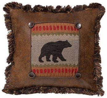 Maple Lake Bear Rustic Cabin Throw Pillow (Insert Included) 18" x 18"
