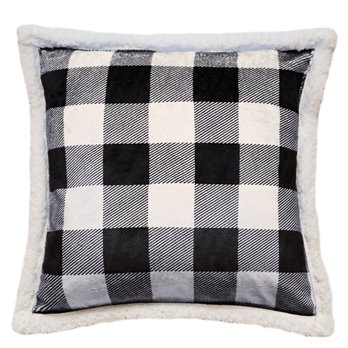 Black & White Lumberjack Buffalo Plaid Sherpa Throw Pillow (Insert Included) 18" x 18"
